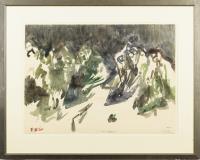 Modernes Aquarell Friedrich Karl Gotsch; "Bäume beschneit"