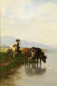 Farmer's wife with cattle