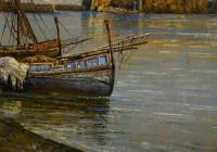 Carelli: Fischerboote vor Schloss und Vesuv