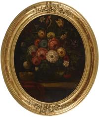 Blumenstillleben mit Papagei