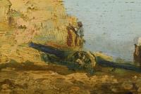 Undeutlich signiert: Festungsanlage mit Kanonen