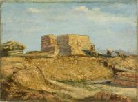 Undeutlich signiert: Festungsanlage mit Kanonen