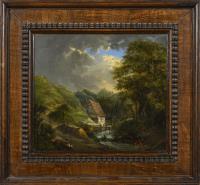 Landschaft mit Mühle und Staffage