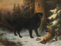 Reichert, Carl: Jagdszene mit Hund und Fuchs im Winter