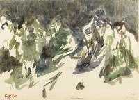 Modernes Aquarell Friedrich Karl Gotsch; "Bäume beschneit"