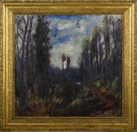 Undeutlich signiert: Waldstück