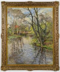 Undeutlich signiert: Flusslandschaft