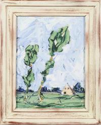 Undeutlich monogrammiert: Pappeln im Sturm