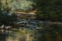 Undeutlich signiert: Flusslandschaft mit Enten