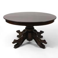 Runder Mahagoni-Tisch mit 4 Jagdhunden
