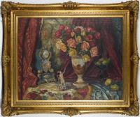 Großes Stillleben im prunkvollen Goldstuckrahmen