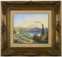Carl Meyer; "Lago de Nemi", Landschaft mit Italienerin