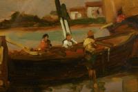 Undeutlich signiert: Fischer vor Venedig