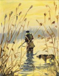 Undeutlich signiert: Entenjagd