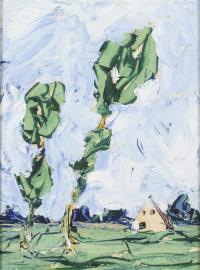 Undeutlich monogrammiert: Pappeln im Sturm