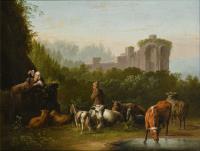 Hirtenszene mit Vieh an einer Ruine