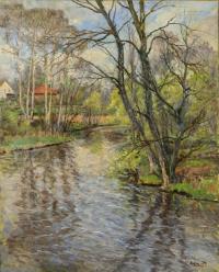 Undeutlich signiert: Flusslandschaft