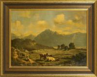 Unsigniert: Alpenlandschaft mit Hirte und Vieh