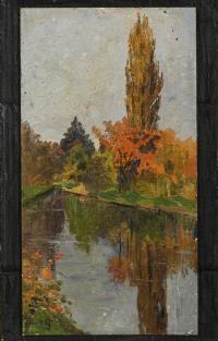 Schrag, Julius: Herbstliche Gegend mit Teich