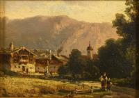 M. Schmid, Bayrische Landschaft mit Dorf