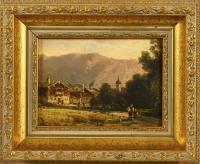 M. Schmid, Bayrische Landschaft mit Dorf