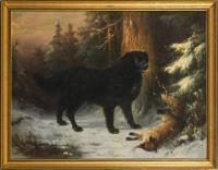 Reichert, Carl: Jagdszene mit Hund und Fuchs im Winter
