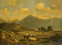 Unsigniert: Alpenlandschaft mit Hirte und Vieh