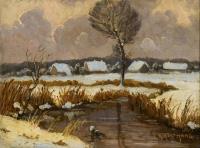 Haag, Robert: Winterlandschaft mit Dorf am Waldrand